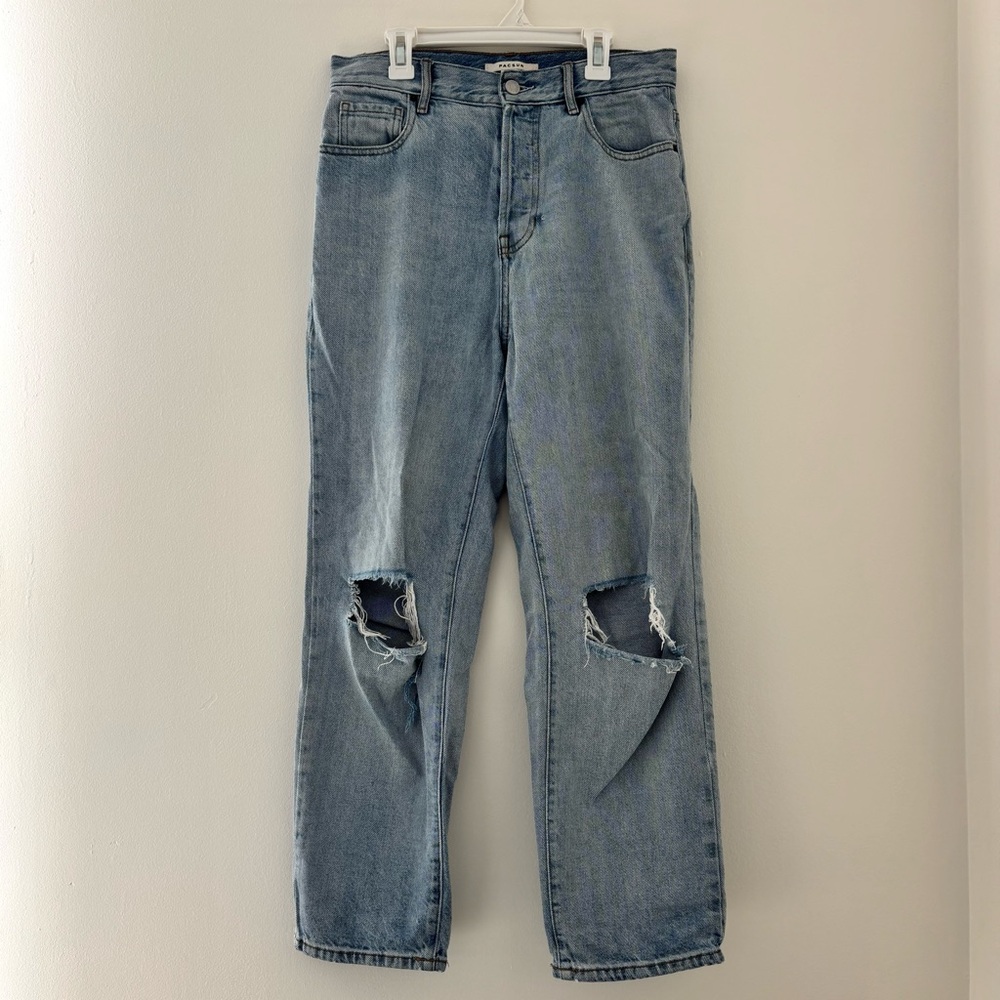 Pacsun blue high-waisted straight-leg jeans with distressed details
